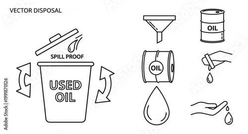 Used Oil Disposal Icons and Illustrations.