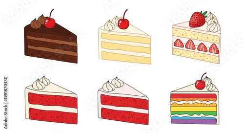 Assortment of Delicious Cake Slices with Toppings.