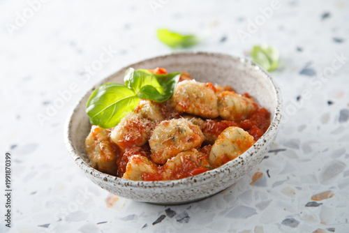 Homemade gnocchi with tomato sauce