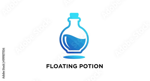 Floating blue potion bottle with liquid inside, isolated design.