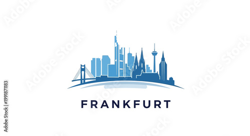 Frankfurt Skyline - Captivating Cityscape in Striking Blue Silhouette.