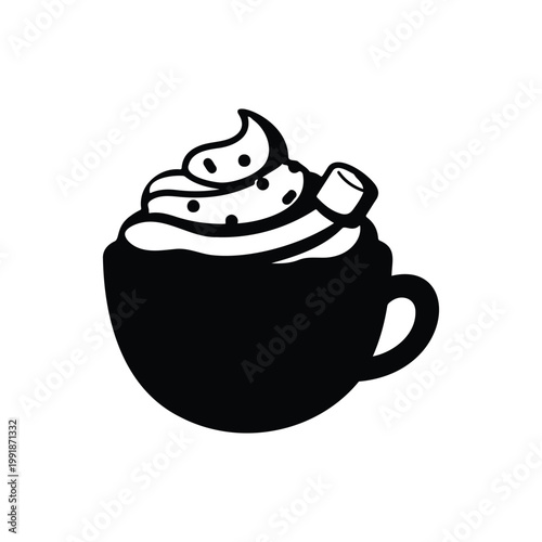 Cute hot chocolate cup silhouette icon vector flat design.