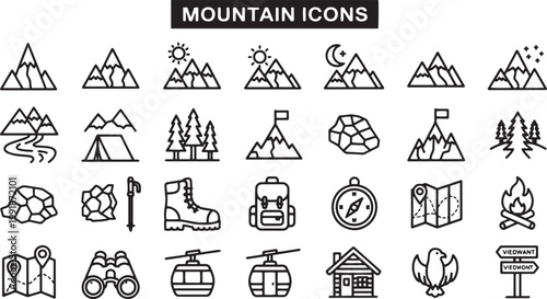 Mountain icons and symbols collection.