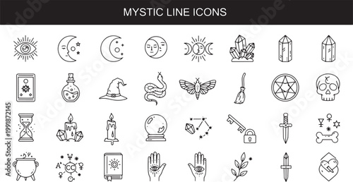 Mystic line icons for spiritual designs.