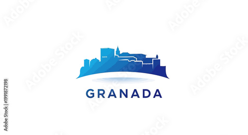 Granada Cityscape Silhouette in Vibrant Blue Color Scheme.