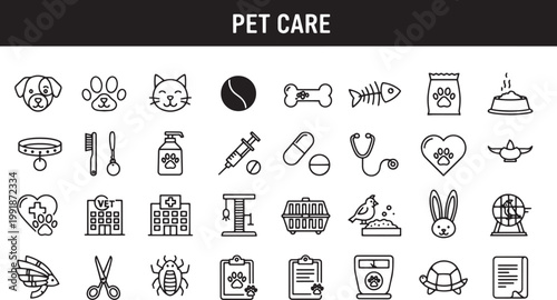 Pet care and medical icons set.