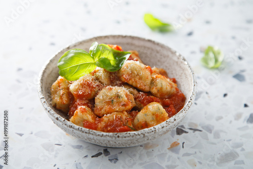 Homemade gnocchi with tomato sauce