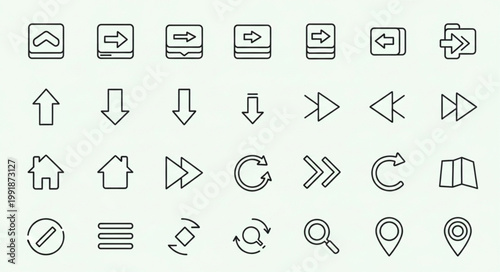 Collection of Simple Outline Icons for User Interface Design.