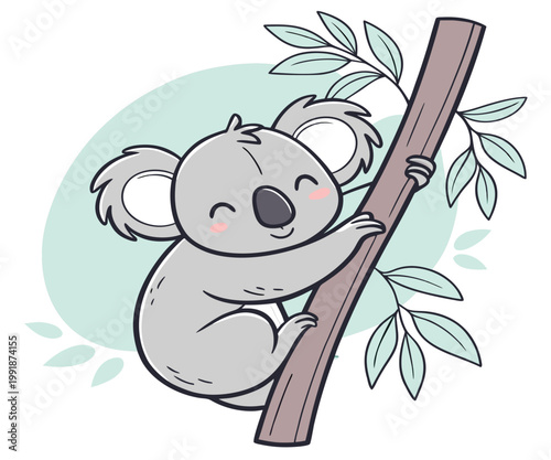 A peaceful koala illustration on a tree branch, highlighting Australian wildlife in a modern vector style.