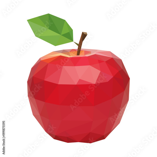 Low Poly Red Apple Vector Illustration – Geometric Fruit, Healthy Food Concept, Modern Polygon Style