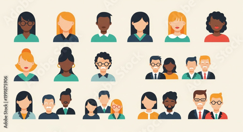 Diverse Group of People Avatars Representing Different Genders and Ethnicities.