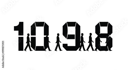 Countdown timer with silhouettes of people walking