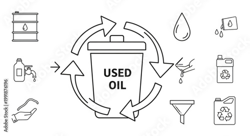 Used oil recycling process diagram illustration.