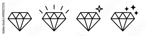 Luxury diamond icon set. Crystal gemstones and sparkling brilliant symbols for jewelry design, wealth, and premium quality branding.