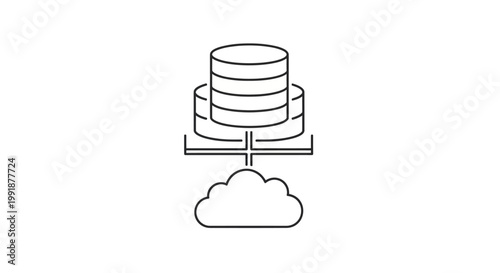 Cloud database storage system line icon.