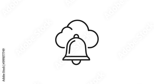 Cloud notification bell line icon for digital alerts.