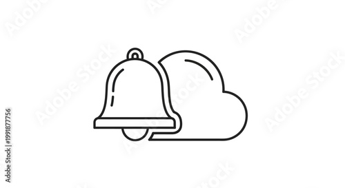 Cloud Notification Bell Line Icon for Digital Alerts and Reminders.