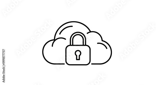 Cloud Security Lock Icon Representing Data Protection and Privacy.