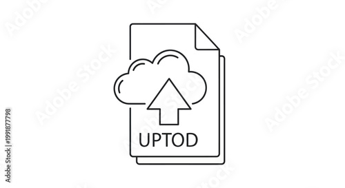Cloud Upload Document Icon Line Art.