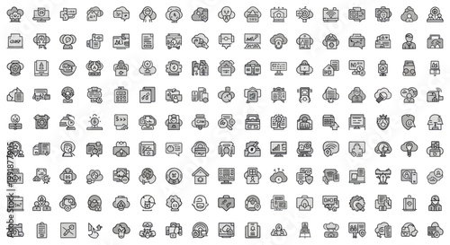 Diverse collection of outline icons representing various concepts and objects.
