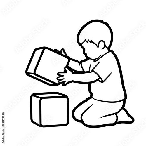 Toddler playing with toy blocks.