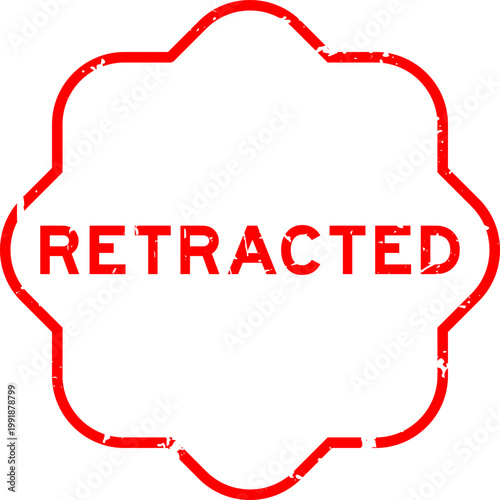Grunge red retracted word square seal stamp on white background