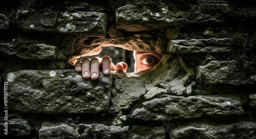 Hidden Person Looking Through a Gap