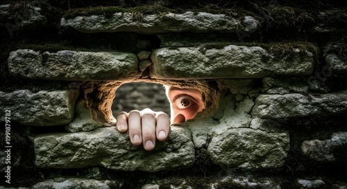 Mysterious Eye Watching Behind the Wall