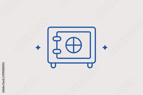 Locked heavy bank vault line icon for maximum asset security and safe deposit storage. Secure Vector Illustration for private banking brochures and high-value security service websites.