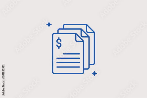 Stack of financial documents line icon for administrative record-keeping and audit trails. Formal Vector Illustration for document management systems and legal paperwork archives.