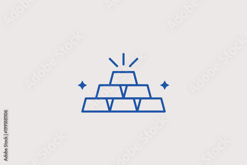 Stack of gold ingots line icon for precious metal reserves and high-value investments. Wealthy Vector Illustration for commodity trading platforms and central bank reserve infographics.