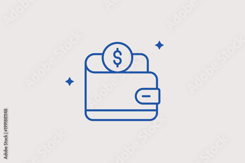 Wallet with dollar bill line icon for personal budget planning and electronic payment methods. Secure Vector Illustration for e-commerce checkout pages and financial mobile app interfaces.