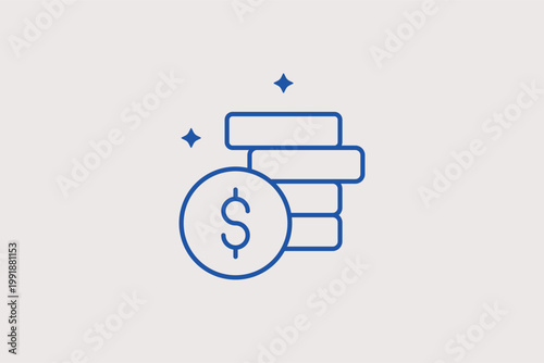 Stack of coins with dollar sign line icon for capital accumulation and financial wealth growth. Successful Vector Illustration for investment portfolio tracking and savings account management.