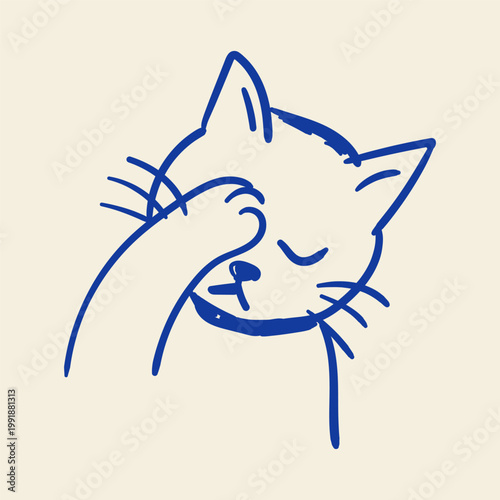 Cuadro en lienzo Tired Cat Facepalm Doodle Illustration Exhausted Kitty Burnout Mood Cute Pet Ske