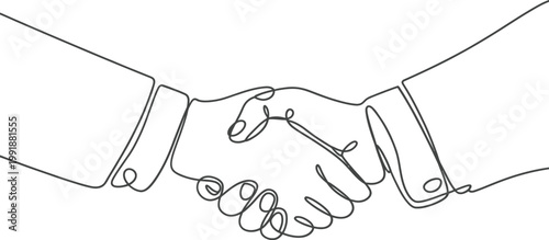 A classic handshake between two individuals depicted in a simple line drawing