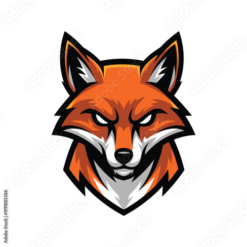 Cartoon angry red fox face closeup.