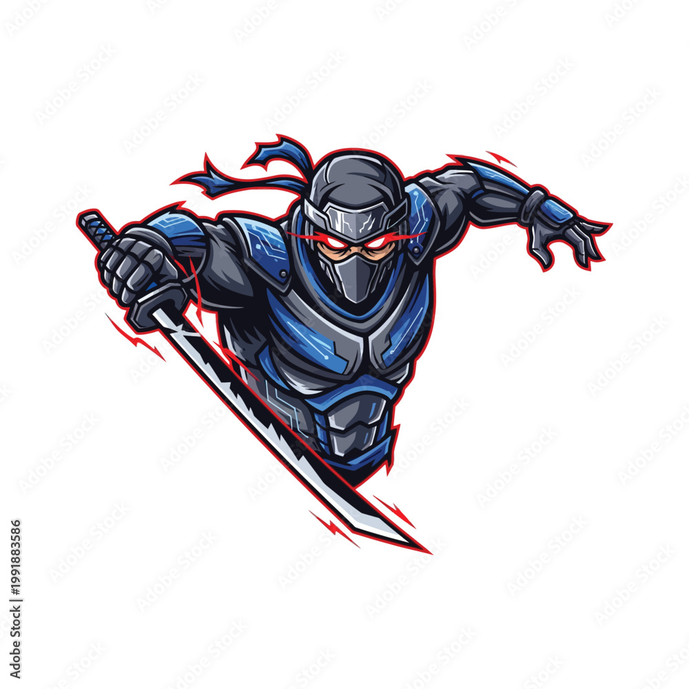 Fototapeta premium Cartoon ninja warrior with sword.
