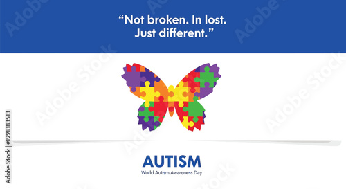 Autism awareness puzzle butterfly, colorful autism symbol, puzzle piece logo, autism acceptance