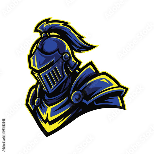 Blue knight helmet with yellow outline.