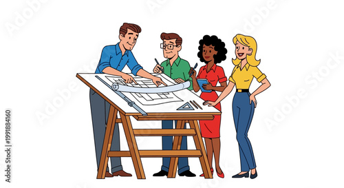 Diverse group of people discussing plans.