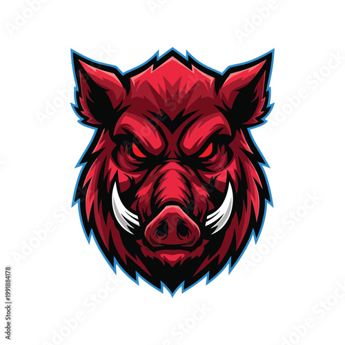 Red Boar Wild Animal Face Closeup.