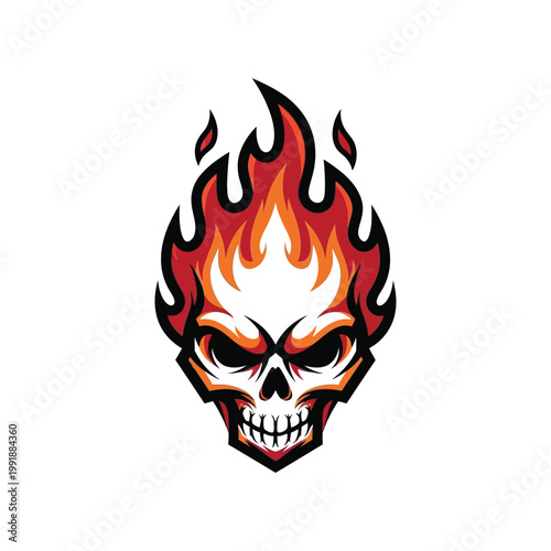Flaming Skull Graphic Design Element.