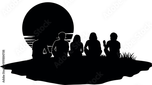 Silhouetted figures before ancient standing stones a mystical and atmospheric black and white scene