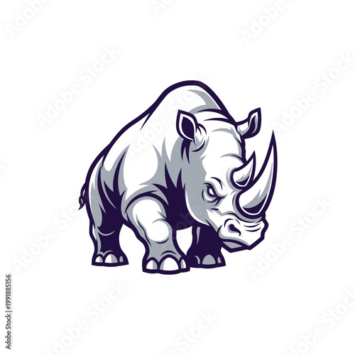 Large Gray Rhinoceros Animal Side View.