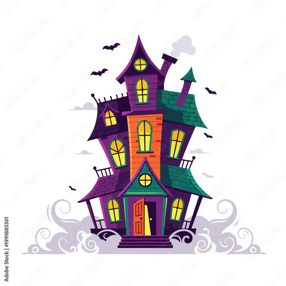 Fototapeta premium Colorful haunted house with turrets.