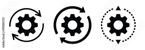 System connection icon set featuring data transfer arrows, refresh cycle symbols, synchronization process elements, and modern vector line art for software updates, cloud computing platforms,