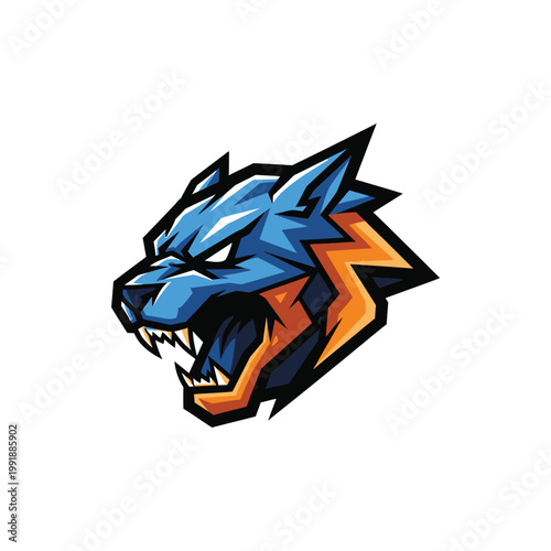 Blue Wolf Head Logo Illustration.