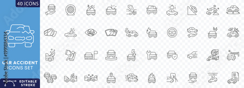 Car accident Line Editable Icon set. Fully Editable. Vector illustration.
