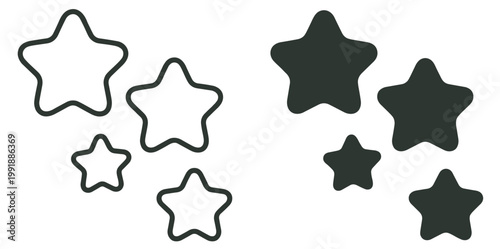 star icon set, minimalist outline and solid rounded shapes collection isolated on transparent background