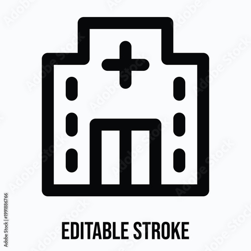 Hospital Building Vector Icon, Medical Related Icon, Isolated Lineal Vector Icon.